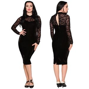 Sold Out Rare Collectif Black Velvet Bat Rooey Pencil Dress Size L